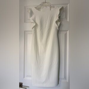 Calvin Klein White Ruffle-Sleeve Midi Sheath Dress